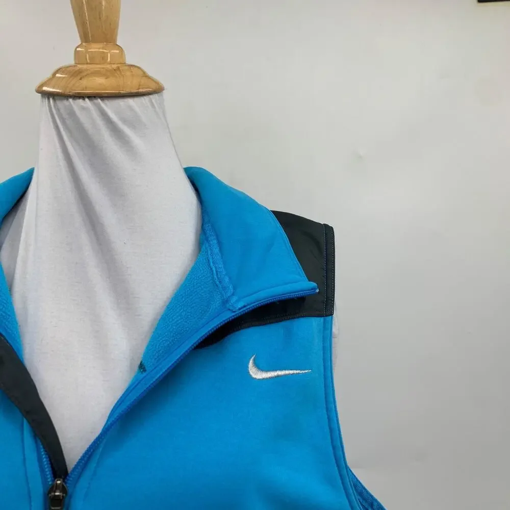 Nike Vest Womens XL Peacock Therma Fit Fleece Lined Full Zip Pocket Hidden Hood